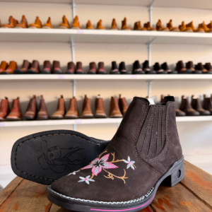 Botina Country Feminina Café com Bordado Floral