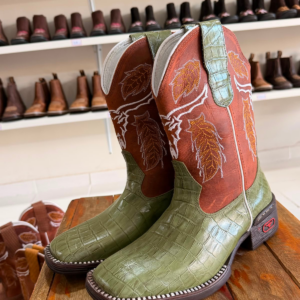 Bota Texana Country Unissex Verde Texturizada Cano Médio