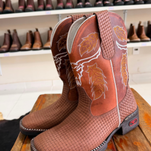 Bota Texana Country Unissex Marrom Cano Médio e Bordados