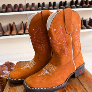 Bota Texana Country Unissex Caramelo Cano Médio Bordada