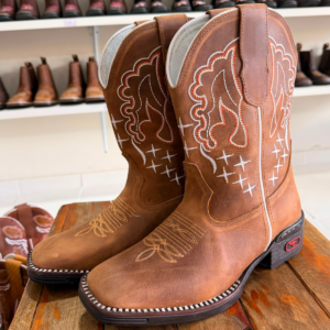 Bota Texana Country Unissex Marrom Envelhecido Cano Médio Bordada